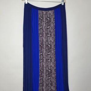 Colorblock Pleated Snake Print Maxi Skirt Size Large Flowy Feminine Spring Rare